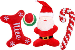 PICKUPIK Christmas Santa bone toy for small dogs with squeaker for engaging play.