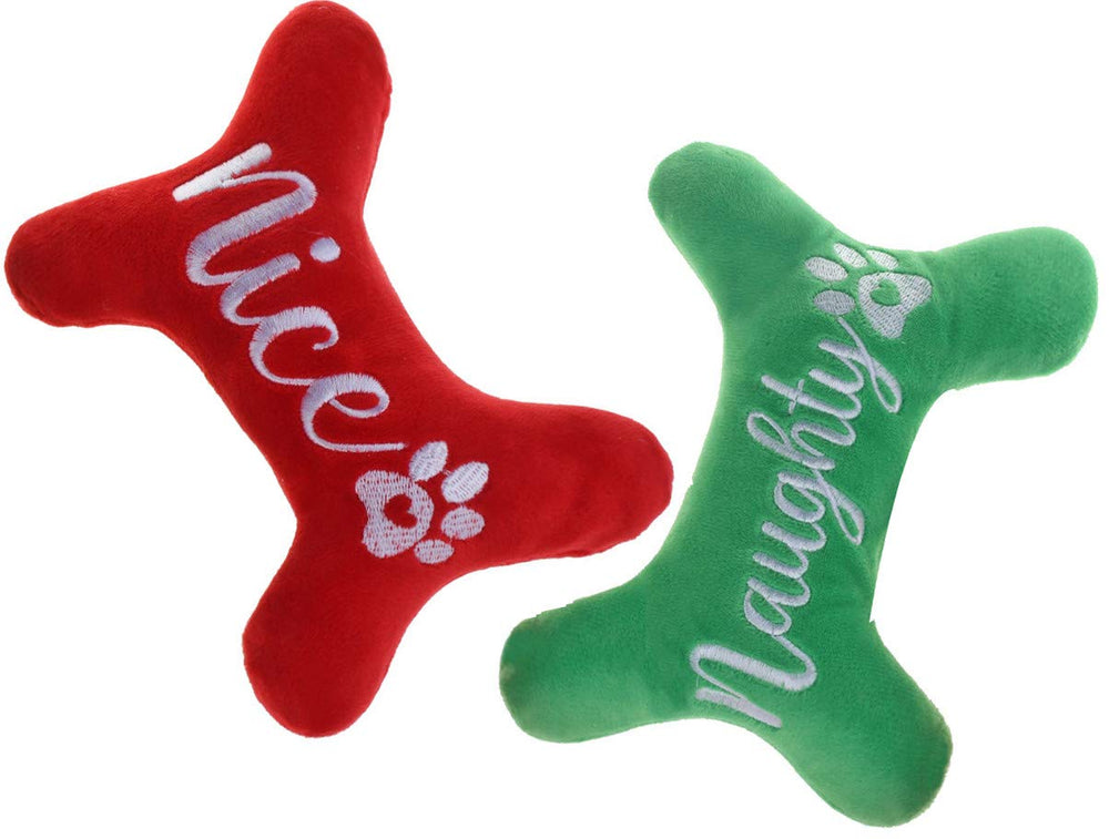 PICKUPIK plush dog squeaky bone toy set two-pack for small dogs, ideal for interactive play.
