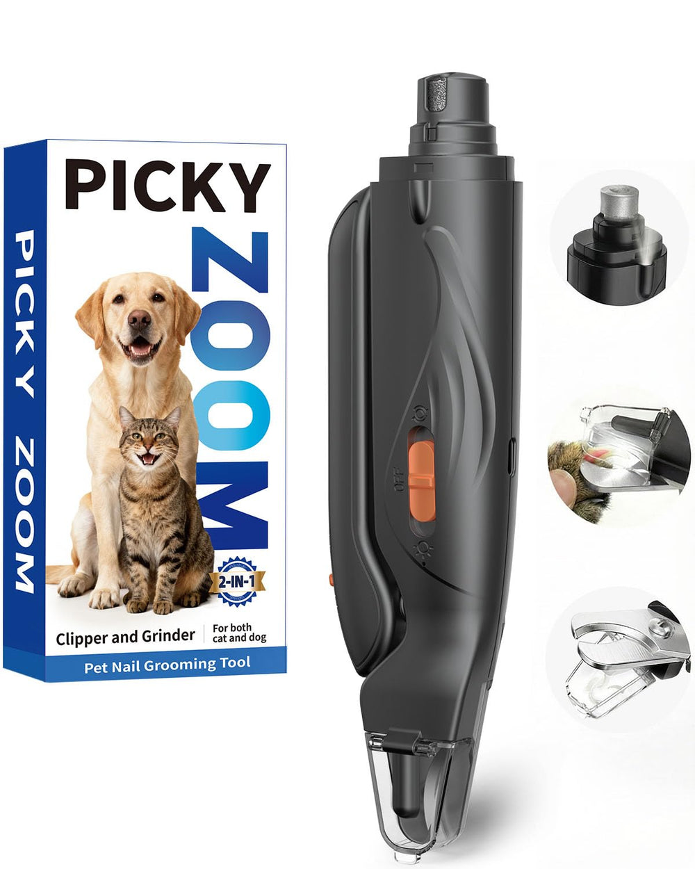 Picky Zoom 2-in-1 nail clippers with LED light for precise trims.