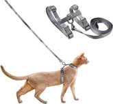 Pidan cat harness grey soft fabric closeup highlights lightweight comfort for strolls.