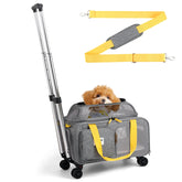 Pidipiti under-seat rolling pet carrier fits cabin space for air travel.