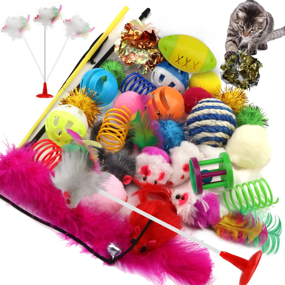 PietyPet 32-piece cat toys kit promotes indoor play for curious cats.