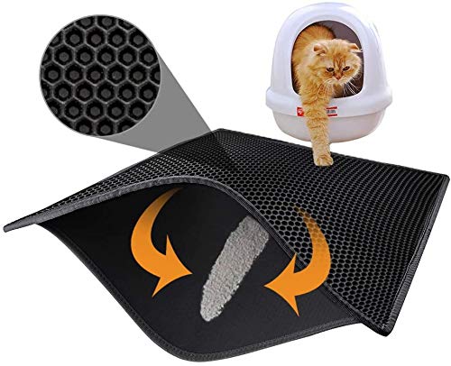 Pieviev cat litter mat double-layer design traps litter and protects floors