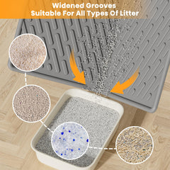 Pieviev litter mat raised-edges traps litter and prevents floor spills.