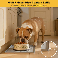 Pieviev raised-edge spill prevention on mat with anti-spill design