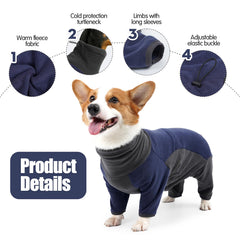 Pinellia warm fleece dog jacket blue back view blocks wind for chilly walks