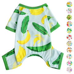 PinkBow dog pajamas banana-graphics front view for cozy lounging and cute photos