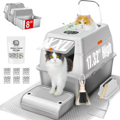 PINENEST fully enclosed XXL stainless steel litter box with lid for privacy and odor control