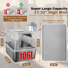 Interior view of PINENEST XXL stainless steel litter box showing spacious capacity