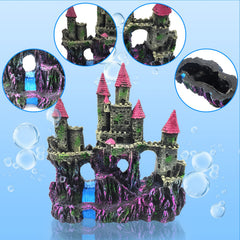 PINVNBY Aquarium Resin Castle pink corner-entry captures realistic sea-castle ambiance.