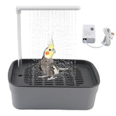 PINVNBY automatic bird bath shower cage setup shows easy installation for parrots.