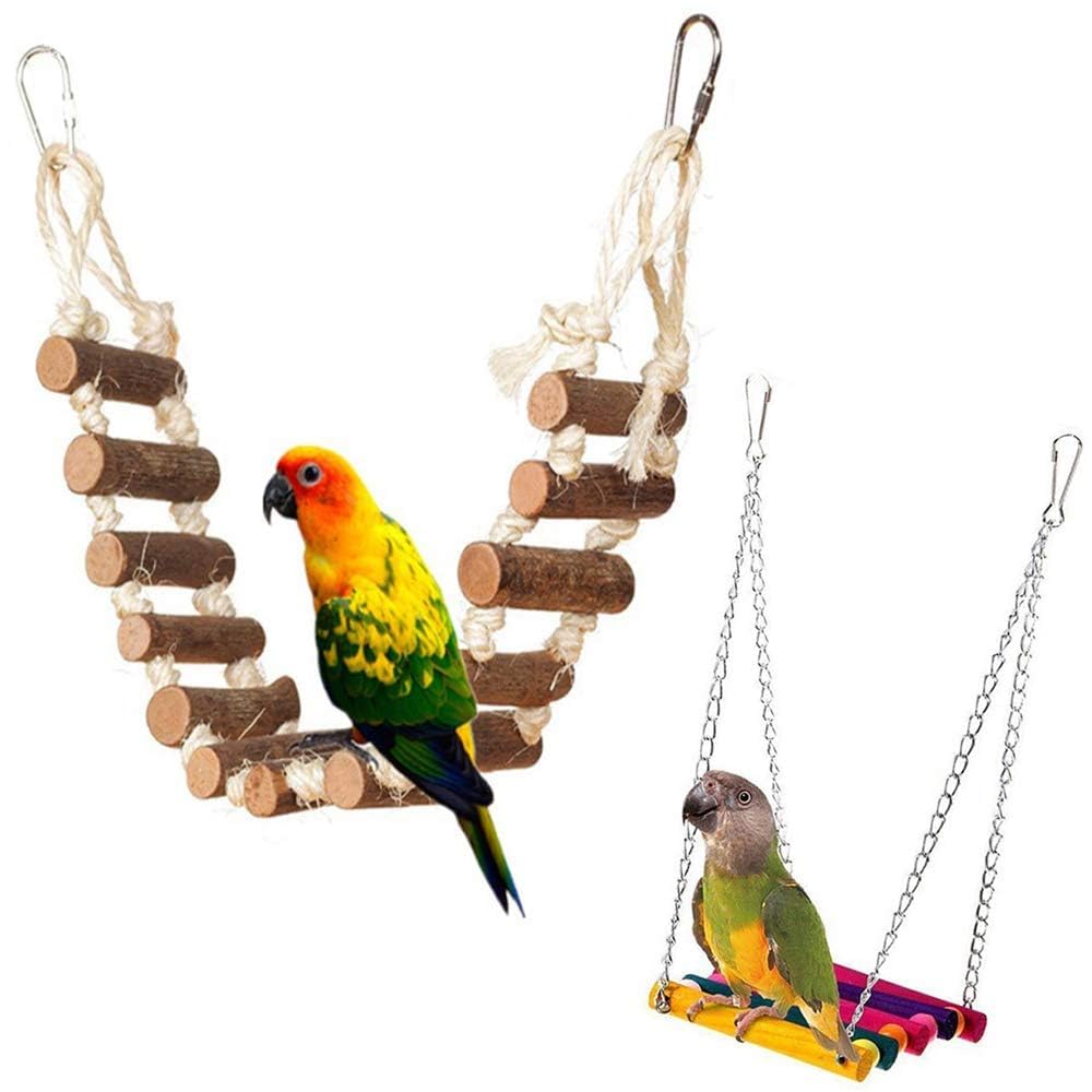 PINVNBY bird ladder toy in natural wood for parakeet play and climbing