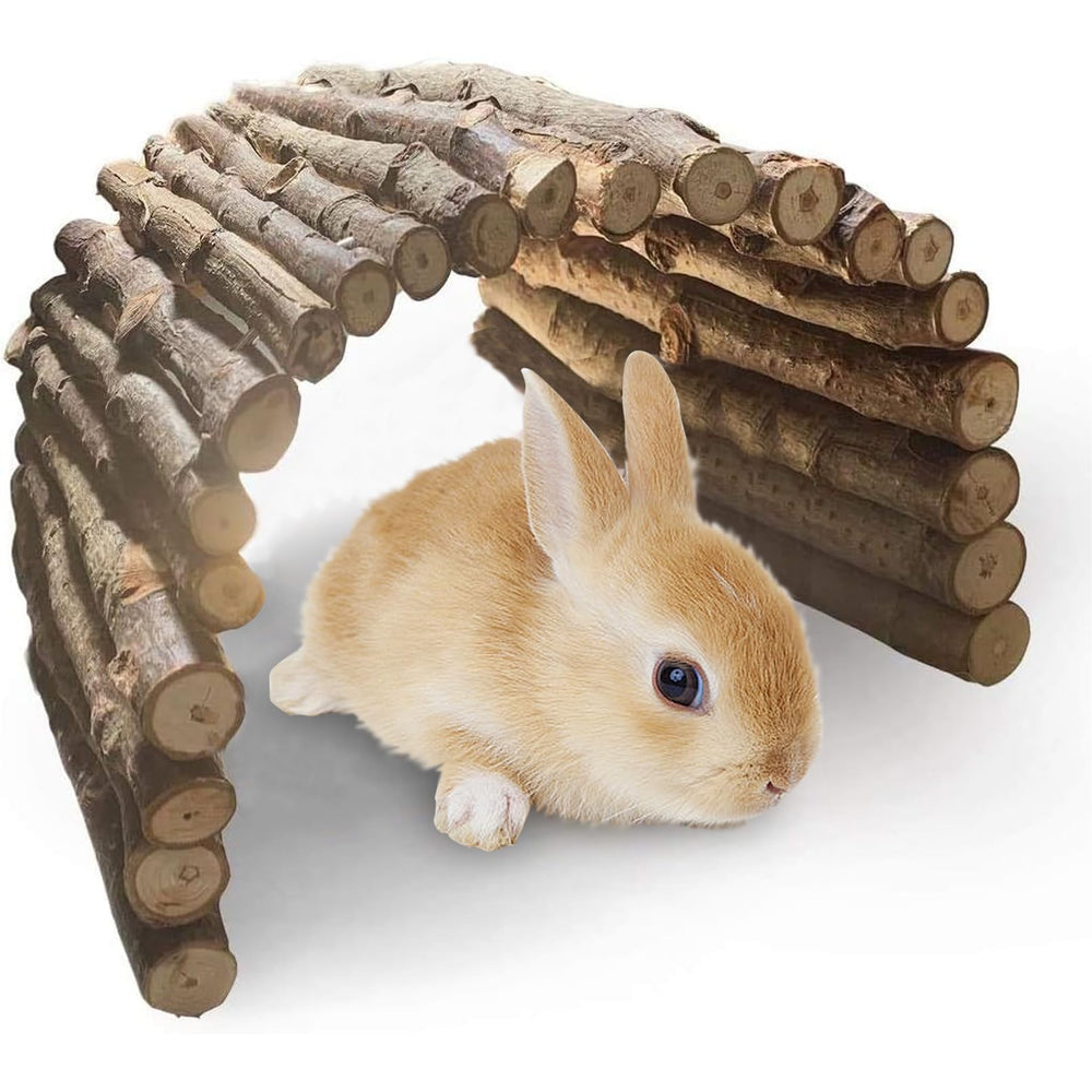 PINVNBY extra large wooden bunny ladder bridge in a spacious rabbit habitat for exercise and exploration