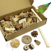PINVNBY natural bird toys foraging box contents show safe materials for engaging foraging play.
