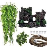PINVNBY reptile resin castle inside tank provides secure hideouts and visual interest.