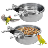 PINVNBY stainless steel bird bowl with clamp holder demonstrates durable mounting.