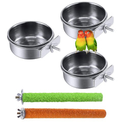 PINVNBY stainless steel bird bowls with clamp assembly for secure cage mounting