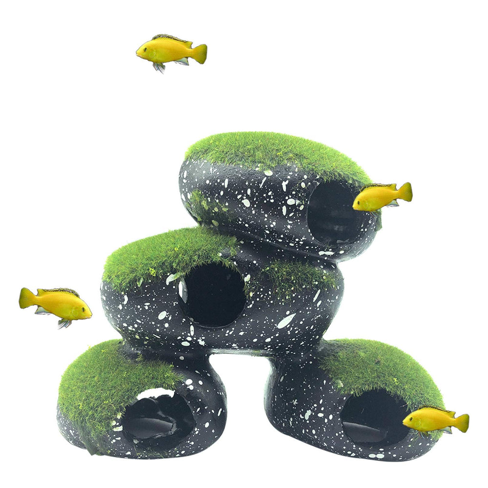 PINVNBY stone aquarium hideaway base provides stable bottom placement for calm tanks.