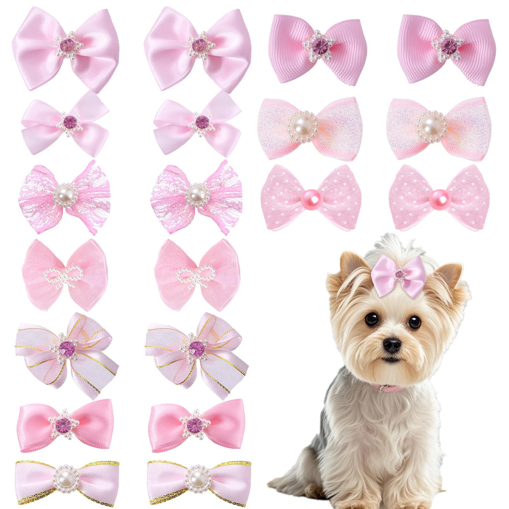 Pistha 20-pcs pink dog bows rhinestones set for cute pets