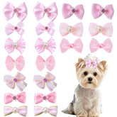 Pistha 20-pcs pink dog bows rhinestones set for cute pets