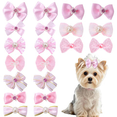 Pistha 20-pcs pink dog bows rhinestones set for cute pets