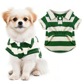 Pistha dog shirt polo striped green white front view for summer comfort