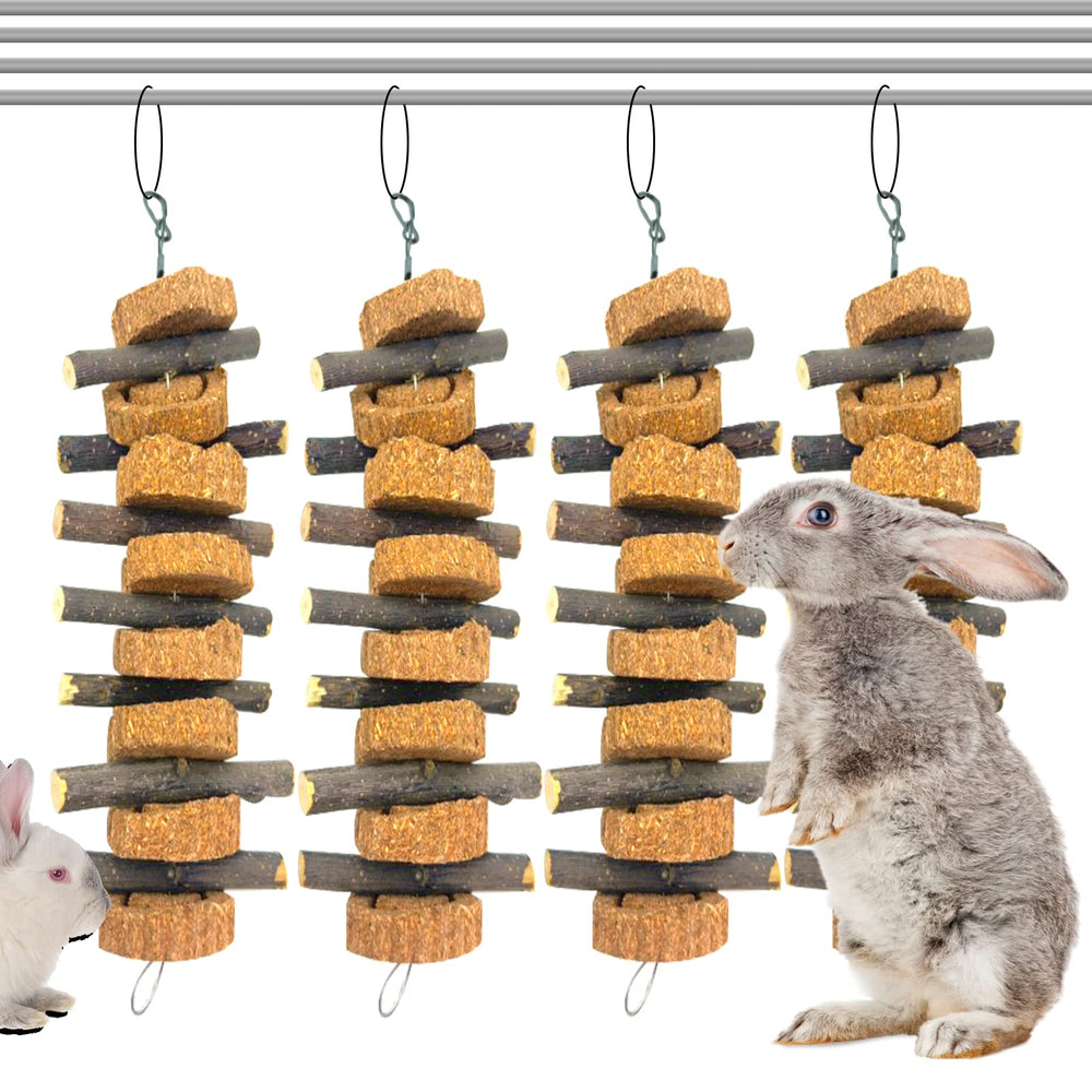 PINVNBY rabbit chew toy hanging with apple sticks supports dental health and interactive play.