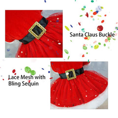 PIXRIY red velvet dog dress with lace details for special occasions.