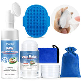Pjordo dog paw cleaner foam application shows quick no-rinse cleaning for busy owners