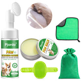 Pjordo dog paw cleaner foam application for quick no-rinse paw cleaning.