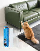 PJT cat scratch protector on leather sofa blends invisibly for scratch defense.