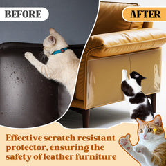 PJT clear odorless adhesive backing shown on leather protector surface.