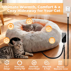 PJT Heated Cat Bed tunnel inside reveals spacious 31.5-inch space for multiple cats.
