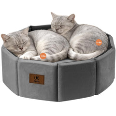 PJYuCien cat bed round gray close-up of plush faux-fur for warm indoor naps.