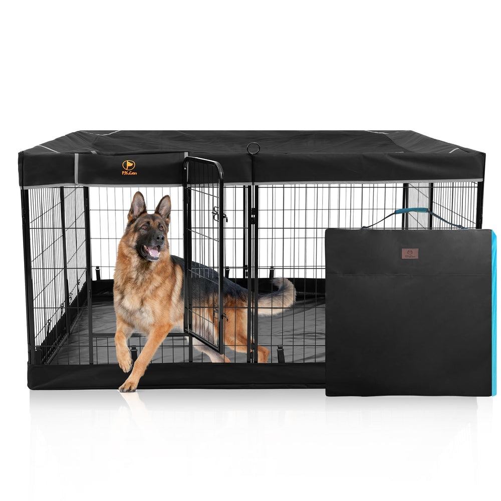 PJYuCien dog playpen with storage bag ready for travel and organization.