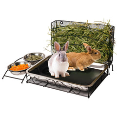 PKNYBZH 3in1 rabbit hay feeder with metal hay rack for neat feeding
