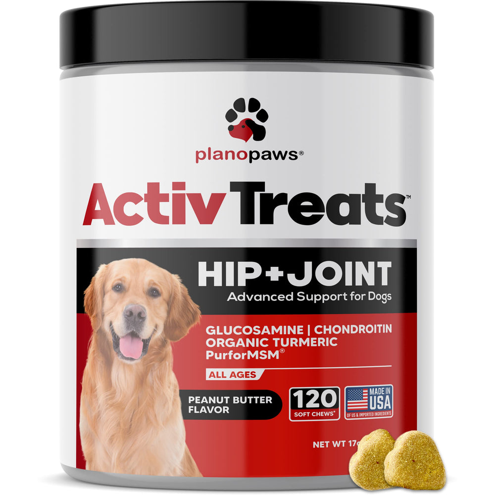 Planopaws ActivTreats soft chews in peanut butter promote joint mobility.