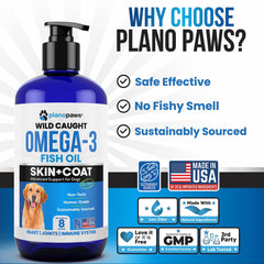 Planopaws Omega 3 para perros, dosis-gotas facilita añadir a la comida diaria.