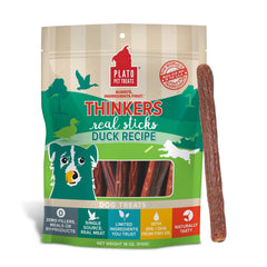 PLATO Thinkers Duck packaging highlighting real duck as the first ingredient for dogs