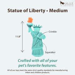 P.L.A.Y. plush Statue of Liberty toy side view, perfect for interactive fetch sessions.