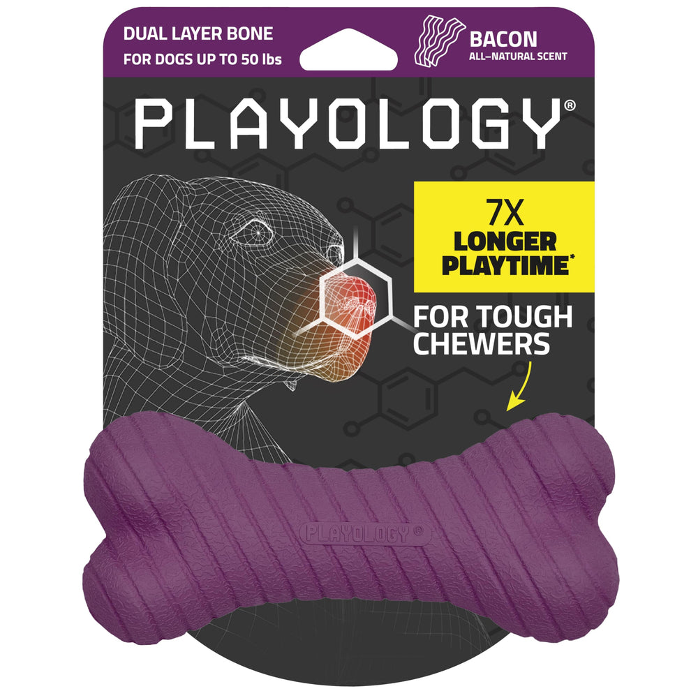 Playology dual-layer bone front view demonstrates durable chew for medium dogs