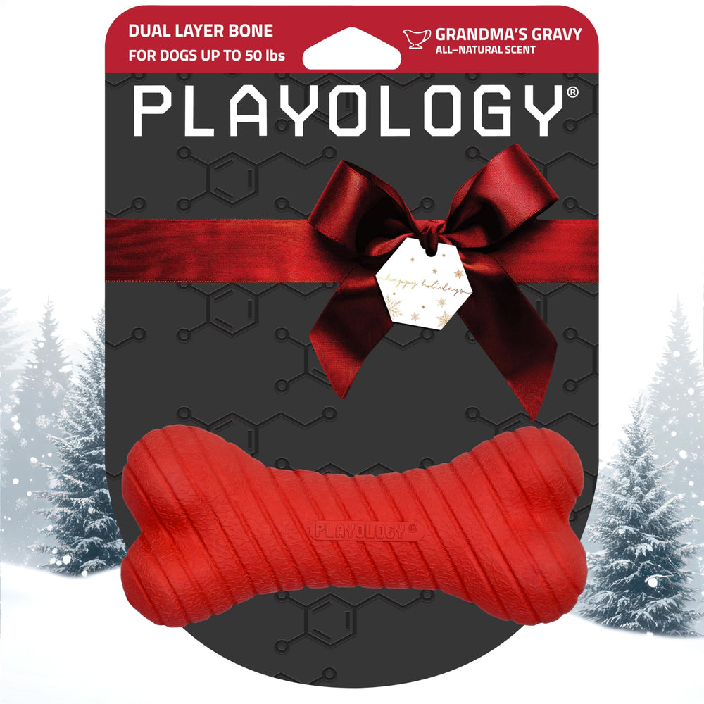 Playology dual-layer bone outer core for heavy chewers.