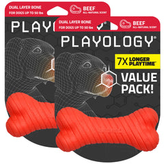 Playology dual-layer bone toy 2-pack with beef scent for durable chewing