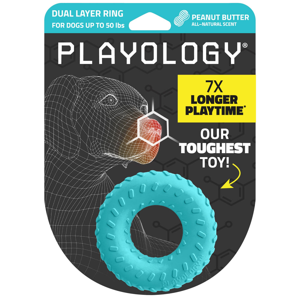 Playology dual-layer ring chew toy front view for aggressive chewers and extended play.