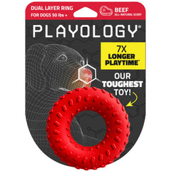 Playology dual-layer ring chew toy shows durability for aggressive chewers and long-lasting entertainment.