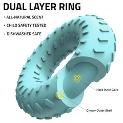 Playology dual-layer ring dog chewing action illustrating extended play for aggressive chewers.