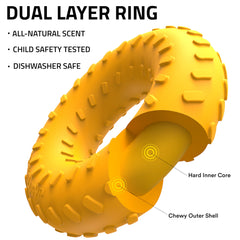 Playology medium dog toy with cheddar-scent; keeps dogs engaged through chewing, tossing, and tug.