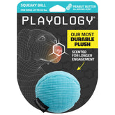 Playology plush squeaky-ball durability closeup, showing rugged stitching for long-lasting play