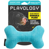 Playology plush squeaky bone toy front view highlights durable corduroy and scent.