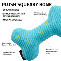Playology plush squeaky bone toy side view ideal for extended chewing sessions.